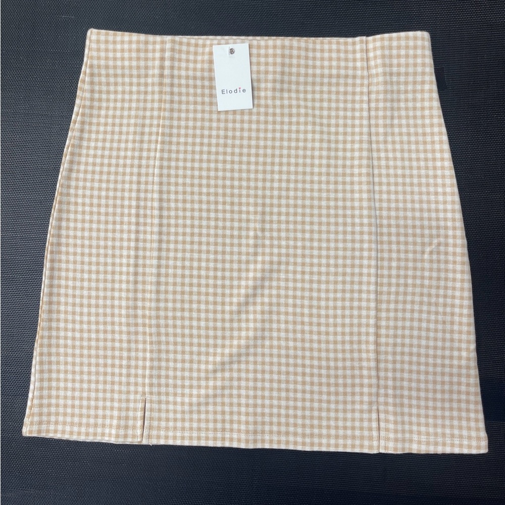 Elodie Beige Checkered Mini Skirt